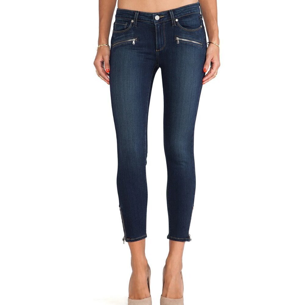 Paige Edgemont High Rise Moto Zip Skinny Dark Wash Denim Jeans Womens Size 24